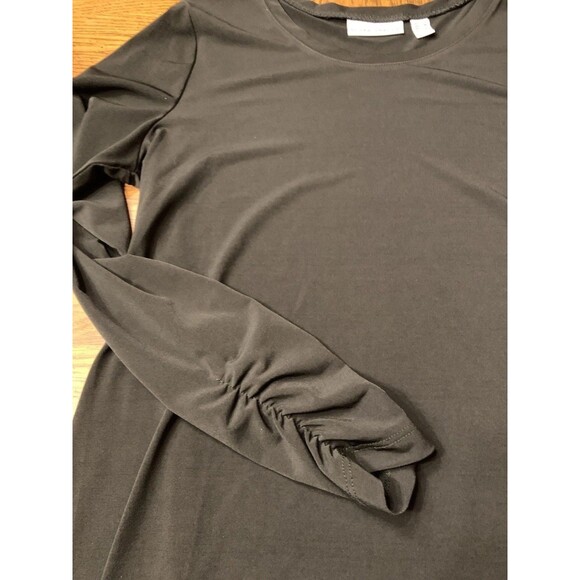 Susan Graver Liquid Knit Black Top Shirt Rouched Sleeves Capsule Wardrobe Small - Picture 3 of 12